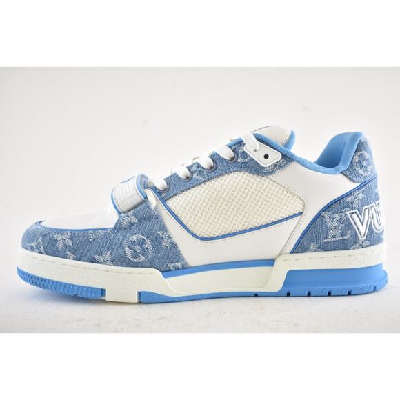 Louis Vuitton Denim Blue Monogram White LV Low Top Trainer Sneaker UK 9 US 10 11 - Picture 14 of 16